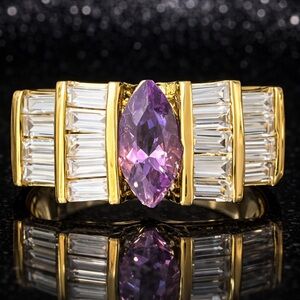 Suzanne Somers vintage Marquise cut amethyst baguette CZ Cocktail statement ring